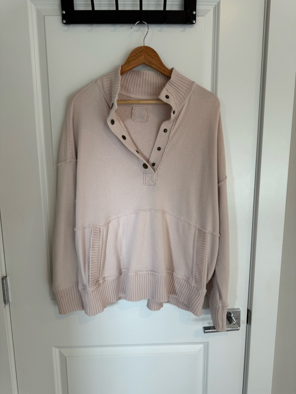 Aerie Lightweight Snap-Front Pullover Sweater - Cream Henley